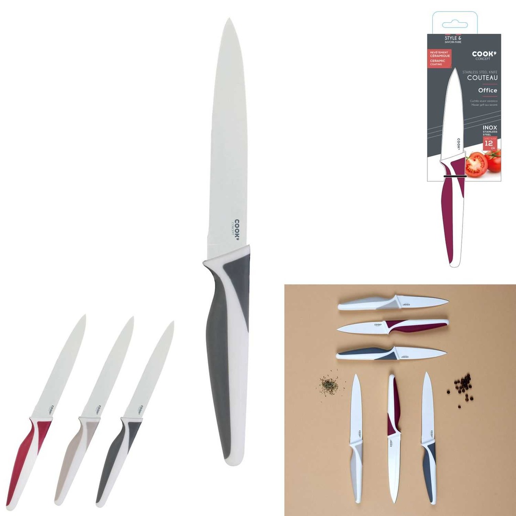 COUTEAU EN INOX BLANC MANCHE BI MATIERE 12CM