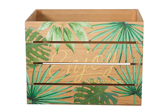 JUNGLE BAC BOIS NATUREL VERT 30X22X22CM