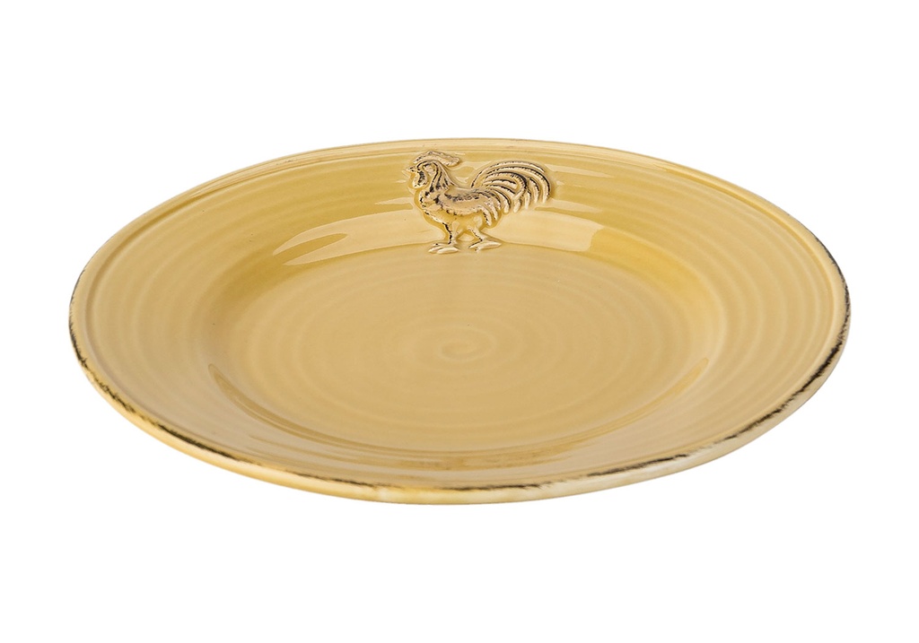 ASSIETTE ROOSTER OCRE 22X22CM ROND GRES
