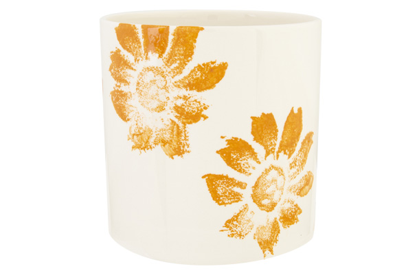 CACHE-POT FLOWER PRINT ORANGE 15X15XH15CM  CYLINDRIQUE GRÈS