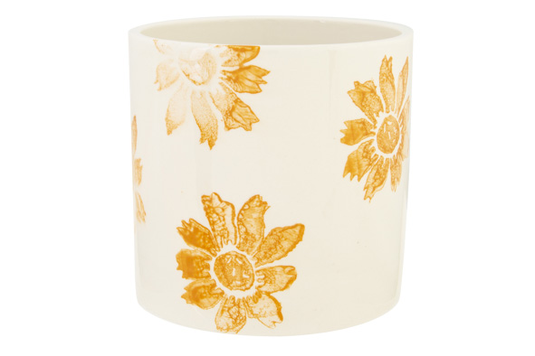 CACHE-POT FLOWER PRINT ORANGE 13X13XH13CM  CYLINDRIQUE GRÈS