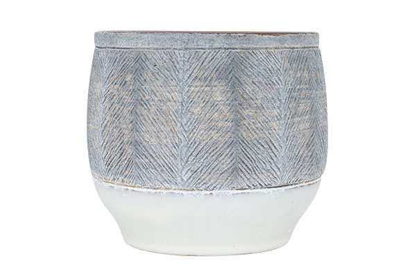 CACHE-POT GRIS LAVÉ BRUN 18X18XH16CM ROND  GRÈS