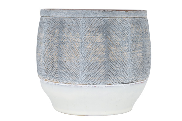 CACHE-POT GRIS LAVÉ BRUN 14X14XH12,5CM ROND GRÈS