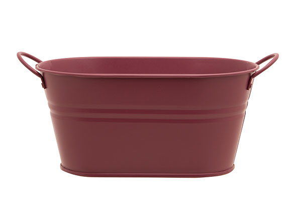 BAC À PLANTES URBAN 2 HANDLES FRAMBOISE 22X12,5XH27CM OVALE METAL