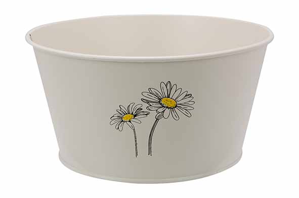 BAC À PLANTES DAISY CRÈME 19,5X15XH10CM ROND METAL