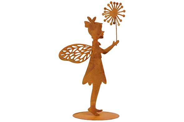 STATUE FAIRY STANDING HOLDING FLOWER ROUILLE 9,5X4XH19CM METAL
