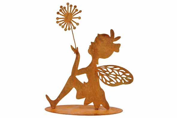 STATUE FAIRY SITTING HOLDING FLOWER ROUILLE 14X6XH16CM METAL