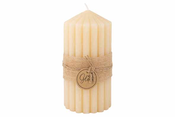 BOUGIE RIBBLE BEIGE 7X7XH14CM 60H