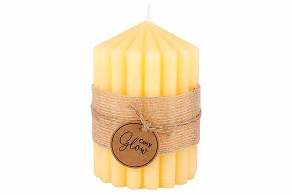 BOUGIE RIBBLE JAUNE 7X7XH10CM 40H