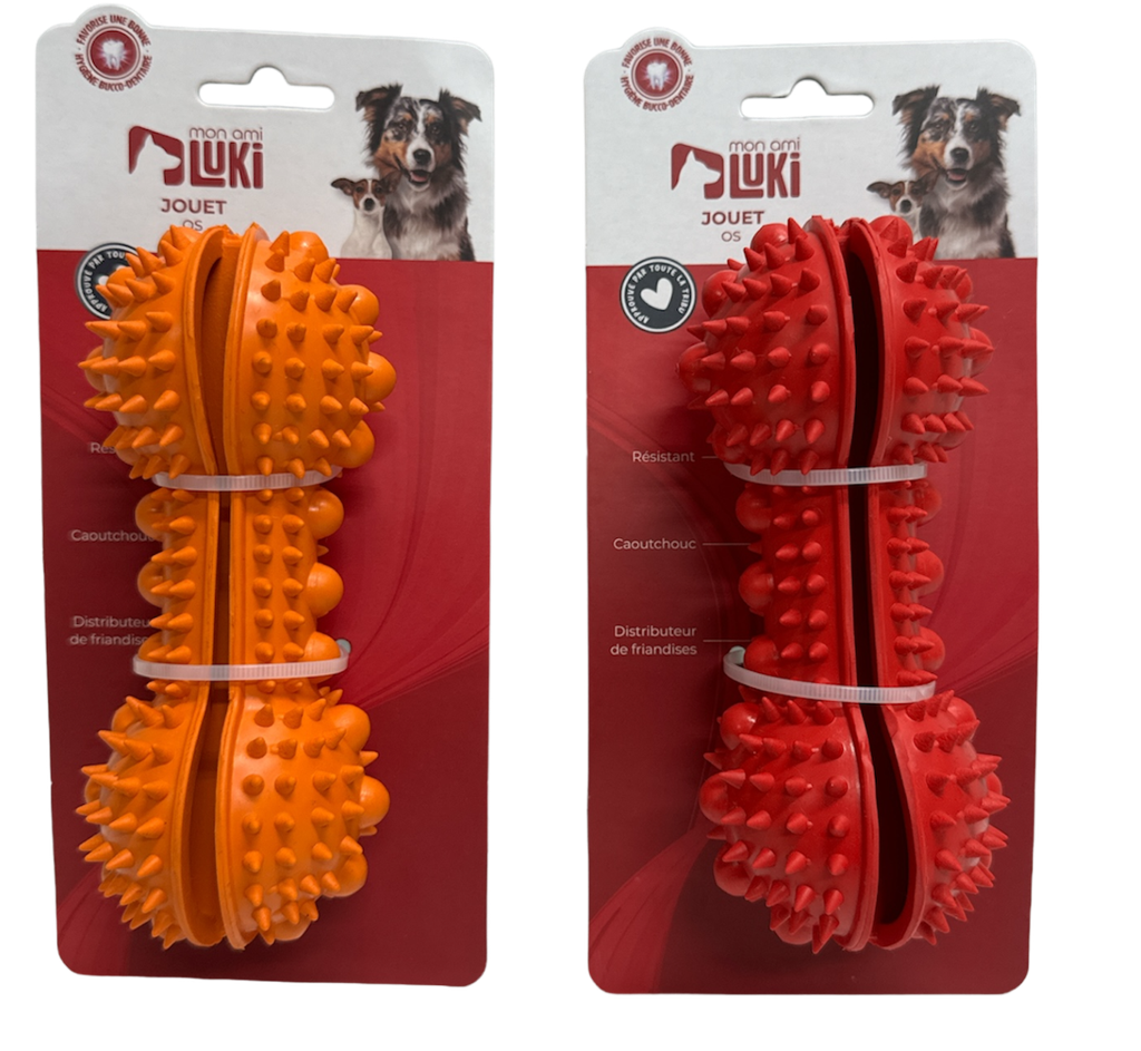 JOUET CAOUTCHOUC DIST.  RECOMPENSE FORME OS 15CM ASS ROUGE ORANGE