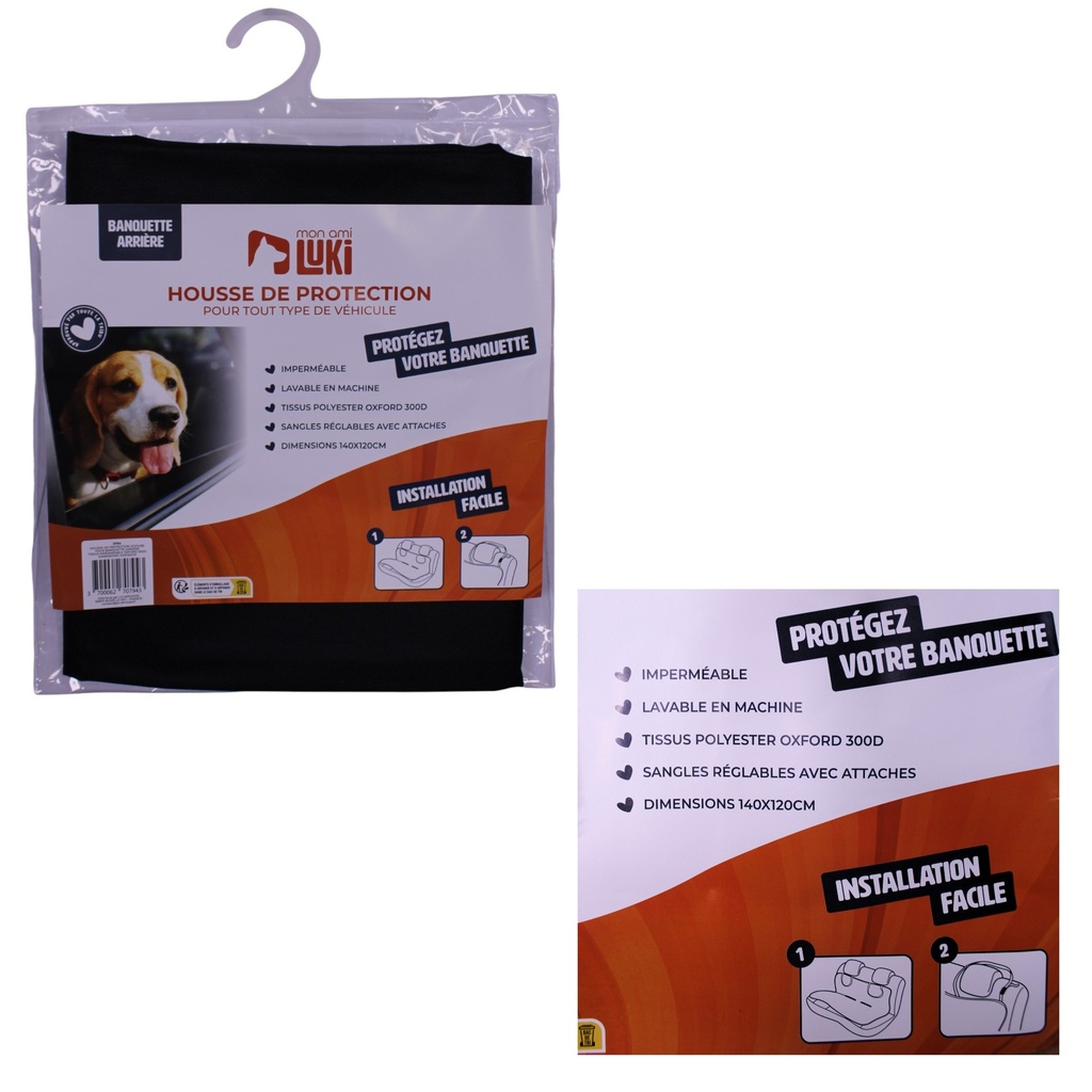 PROTECTION VOITURE ANIMAUX PLACES ARRIERES IMPERMEABLE 140X120CM NOIR