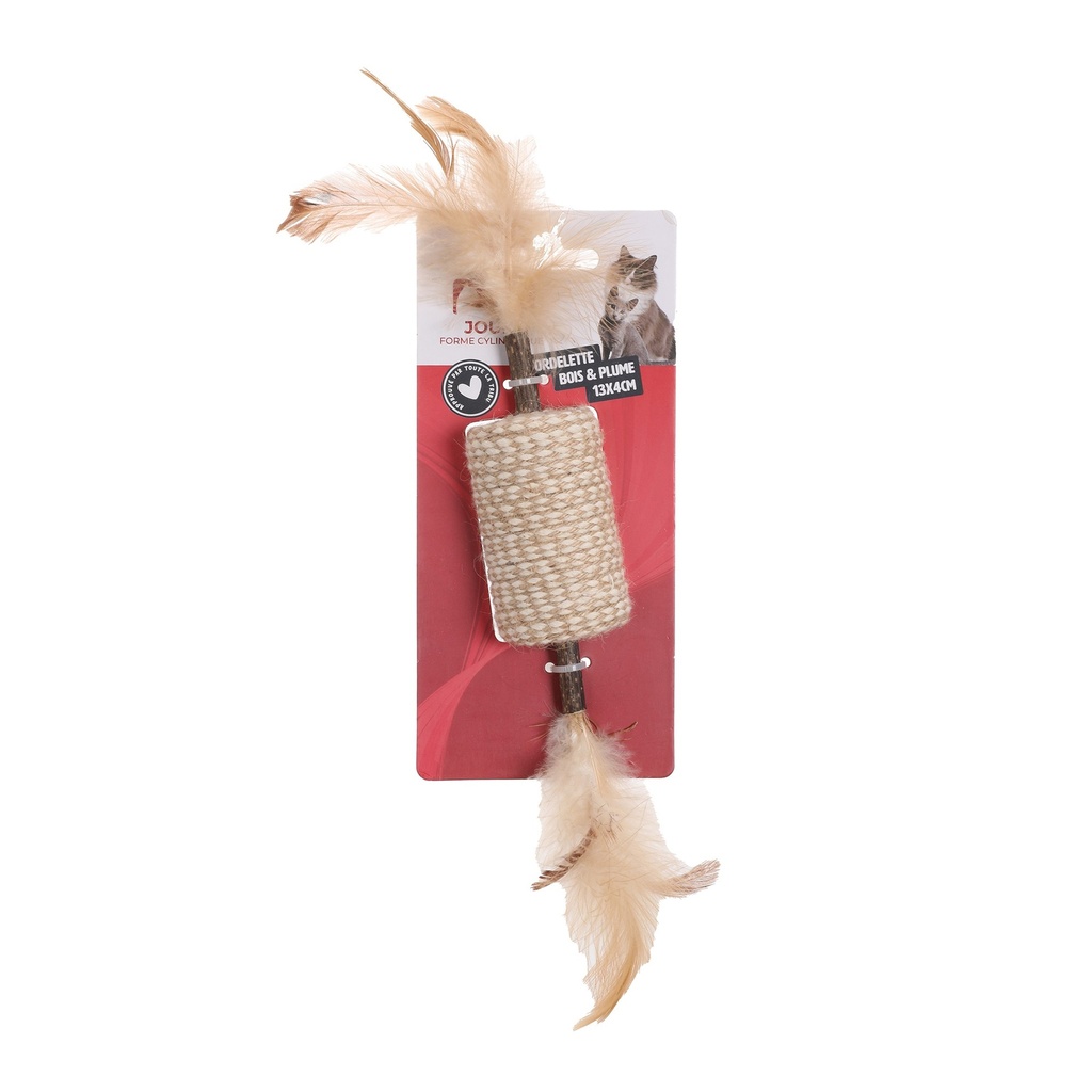 JOUET CORDELETTE ET PLUME FORME TUBE  13X4CM