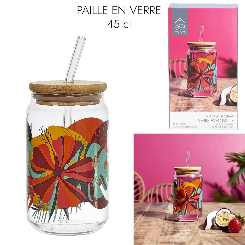 CANETTE ET PAILLE VERRE PARADIS EXOTIQUE 45CL