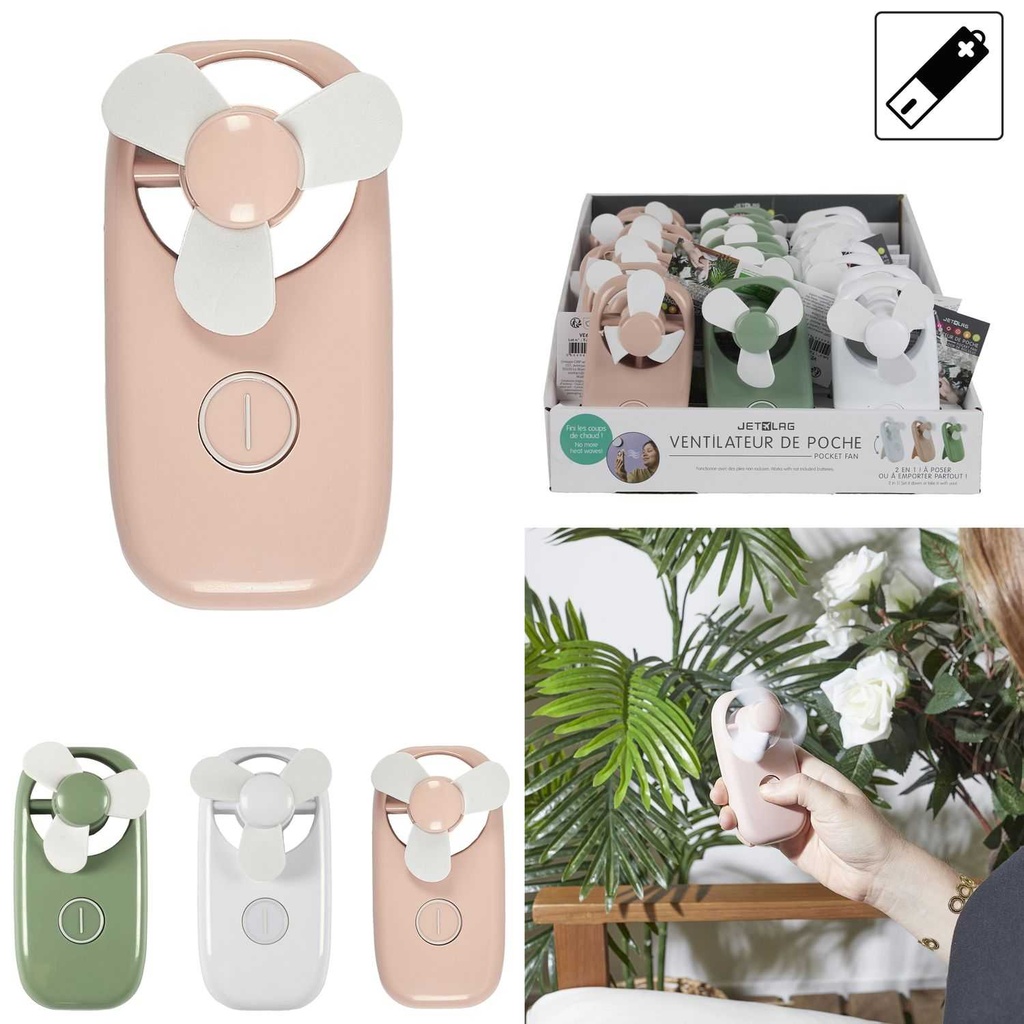 VENTILATEUR DE POCHE 2EN1 A POSER A PILES