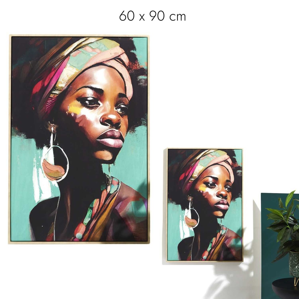 TABLEAU COLORÉ FEMME AFRICAINE 60X90CM