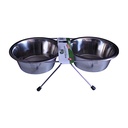 DOUBLE GAMELLE EN INOX - SUPPORT EN INOX - 2X16 CM - 2 X750ML - TM