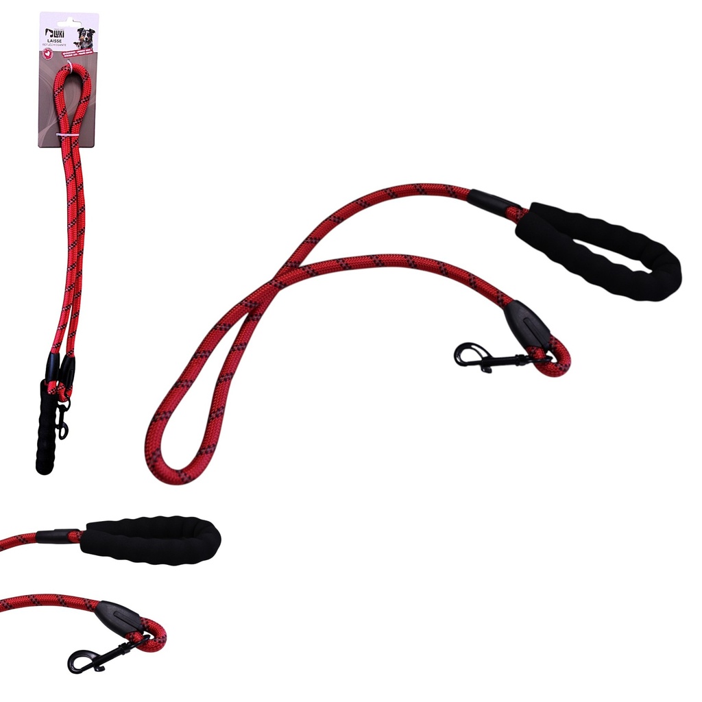 LAISSE EN NYLON RÉFLÉCHISSANTE ROUGE - LONGUEUR 120CM EPAISSEUR 1,2CM