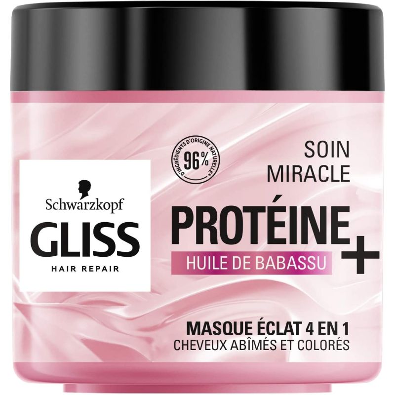 GLISS MASQUE ÉCLAT CHEVEUX ABÏMÉS ET COLORÉS 400ML HUILE DE BABASSU