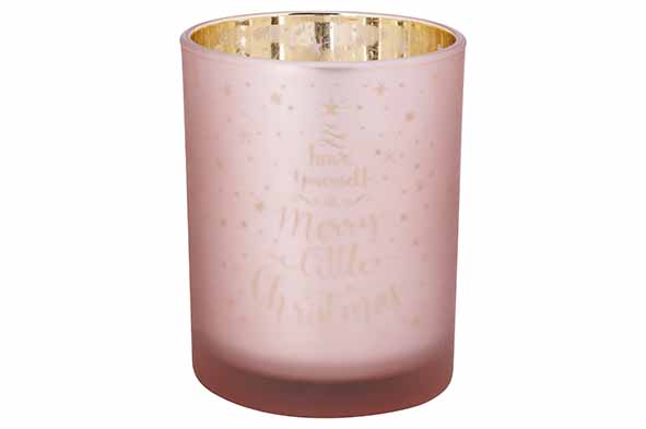 BOUGEOIR ROSE - ROND - EN VERRE 10XH12,5CM - INTÉRIEUR OR