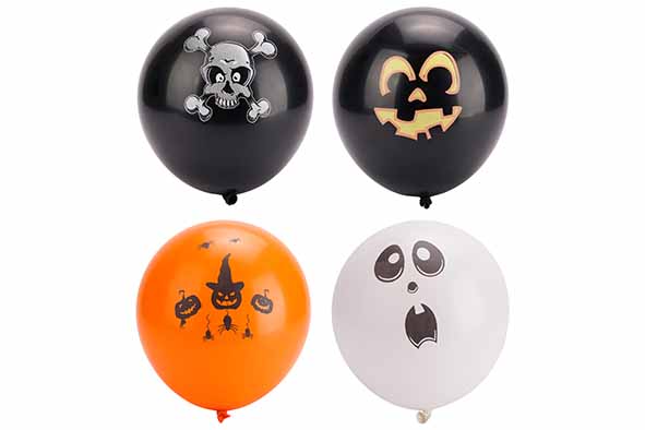 ENSEMBLE DE 24 BALLONS AUX MOTIFS D' HALLOWEEN - ORANGE NOIR BLANC - 24XH30CM