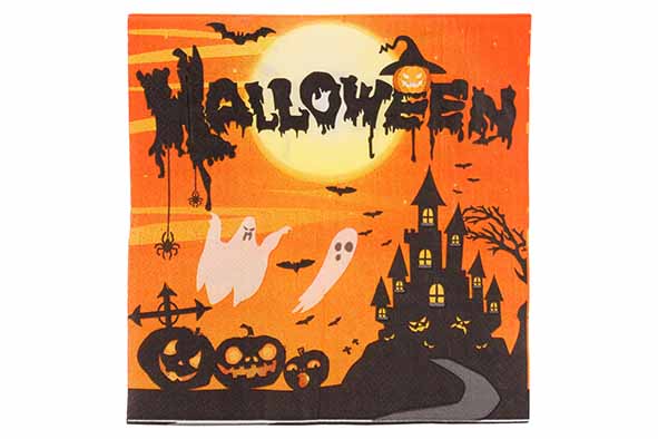 SET DE 12 SERVIETTES HALLOWEEN - NOIR ORANGE - 33X33CM - EN PAPIER