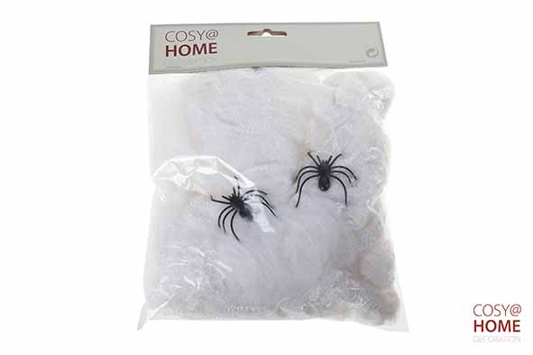 TOILE D’ARAIGNÉE BLANCHE EN TEXTILE 17X1XH22CM AVEC 2 ARAIGNÉES