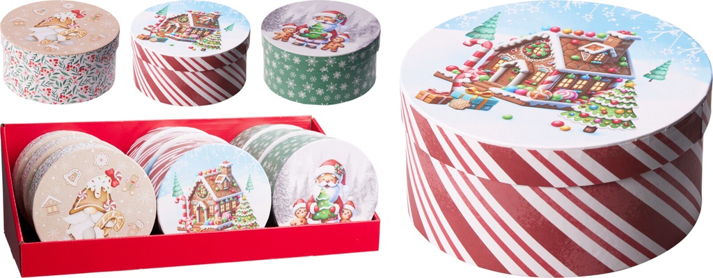 BOITE CADEAU DE NOËL RONDE - 3 MODÈLES DISPONIBLES