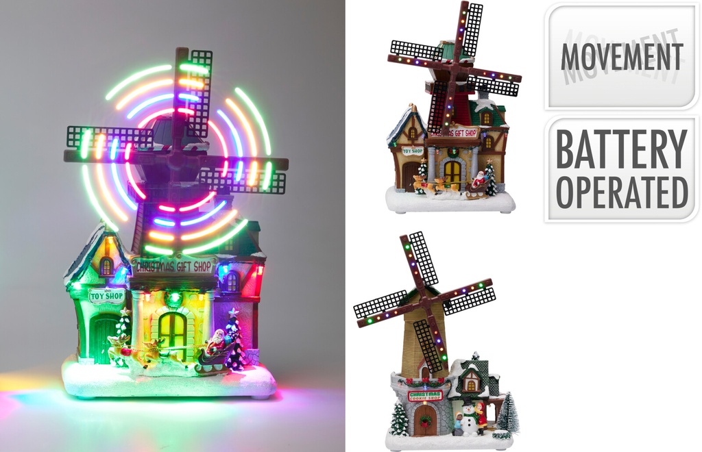 MOULIN À VENT DE NOËL LED - 28.5x22x15CM - 2 MODÈLES DISPONIBLES
