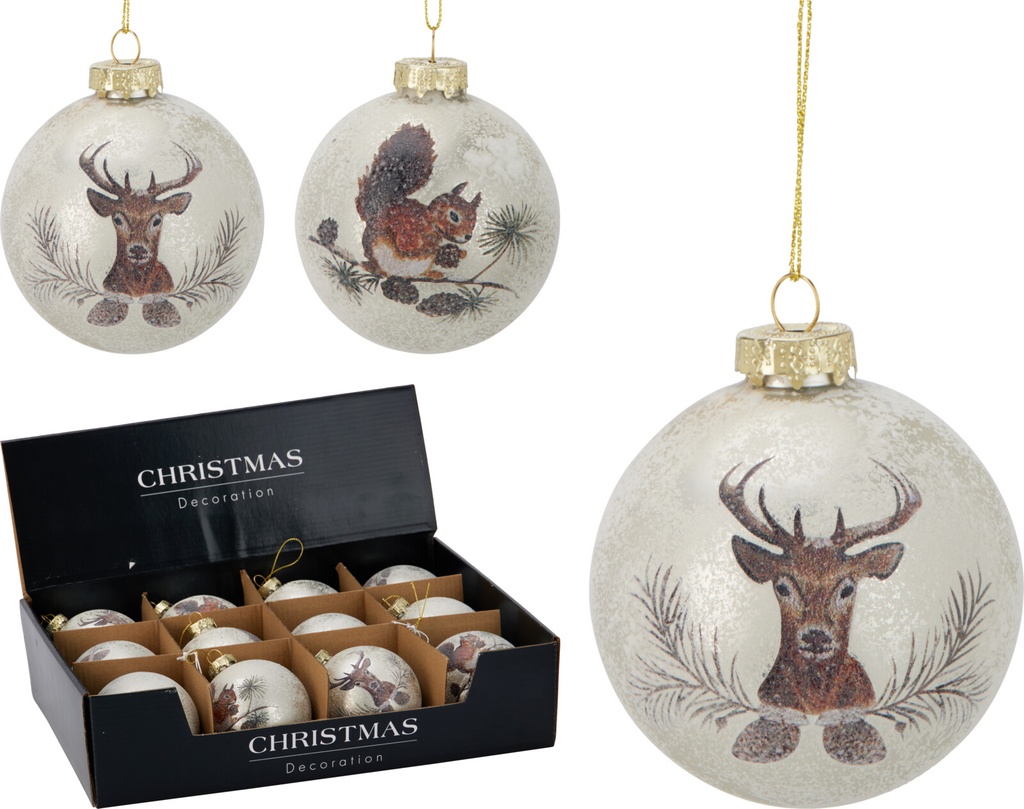 BOULE DE NOËL EN VERRE - D8CM - MOTIF ANIMAL