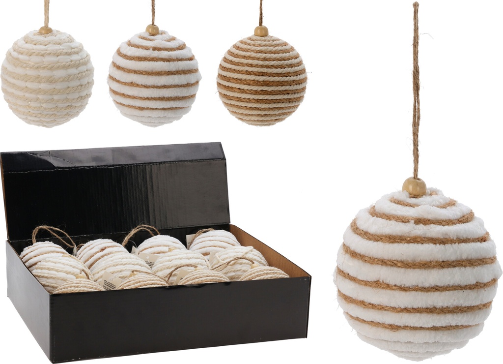 BOULE DE NOËL TISSÉE - BLANC-DORÉ - 8CM