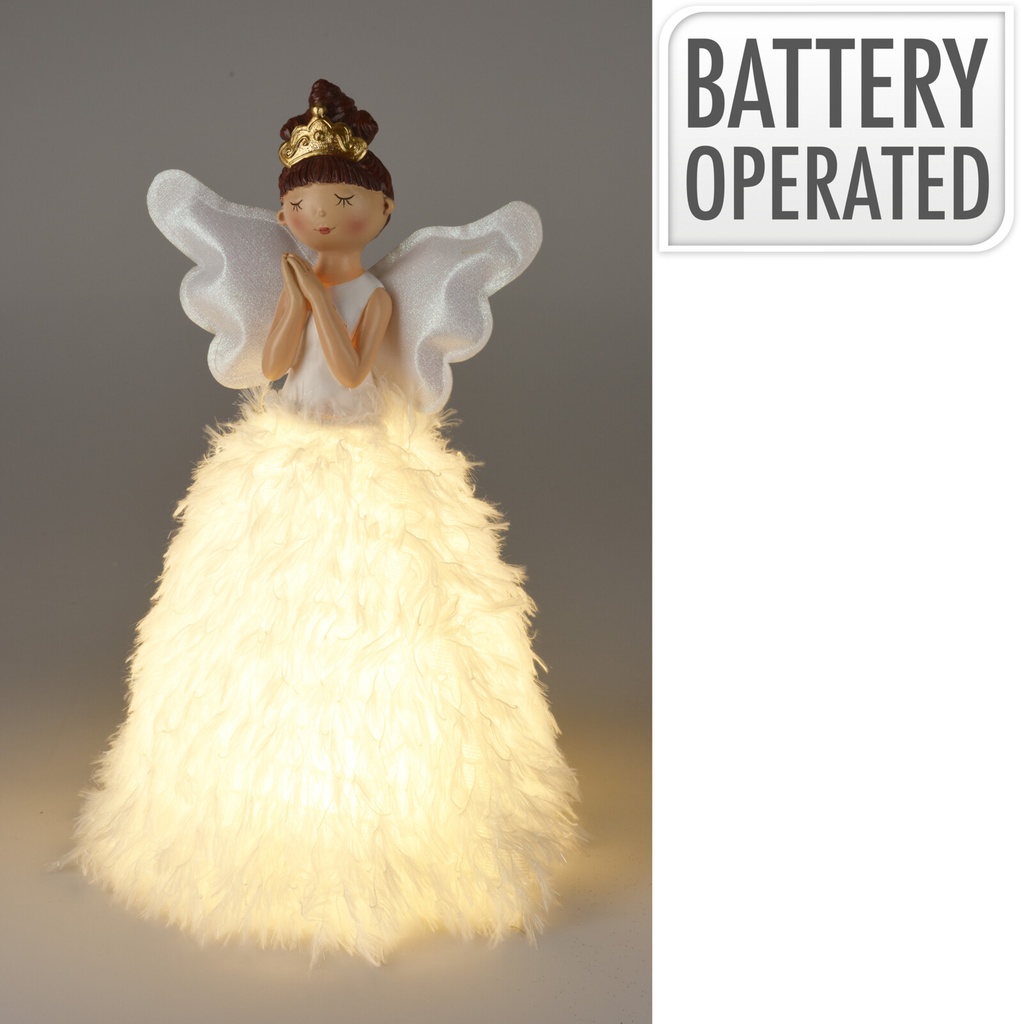 ANGE AVEC LED - 22X36CM - BLANC - SUR PILES