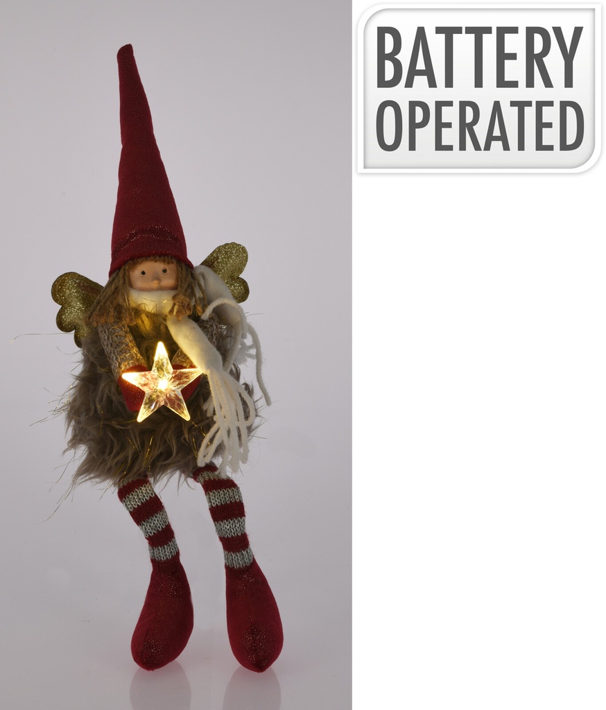 ANGE AVEC ÉTOILE LED - H37CM - ROUGE - SUR PILES