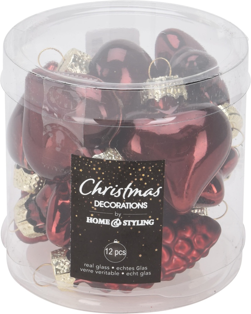 DÉCORATION EN VERRE À SUSPENDRE - 12 PIÈCES - COULEUR BORDEAUX