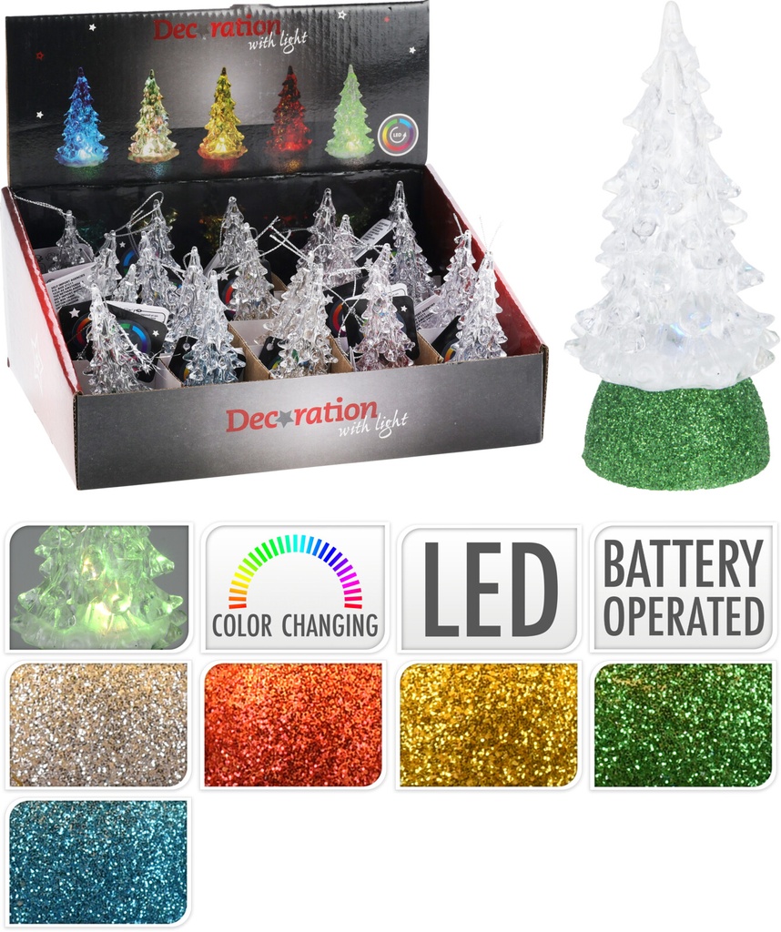 SAPIN DE NOËL LED - 4X4X10CM - CHANGE DE COULEUR - SUR PILES