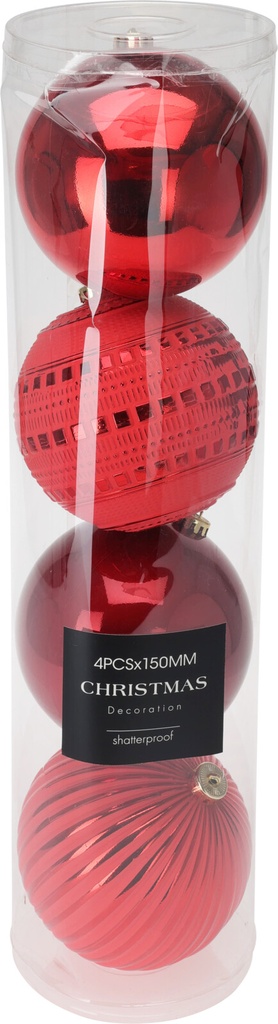 4 BOULES DE NOËL - 4X150MM - ROUGE