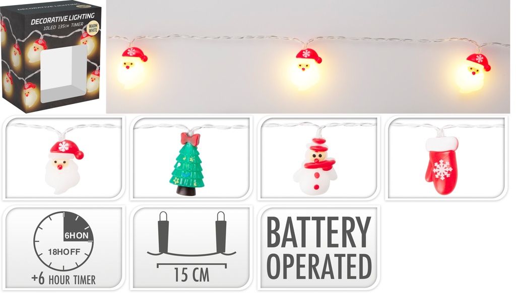 GUIRLANDE DE NOËL AVEC FIGURINE - AVEC TIMER - SUR BATTERIE