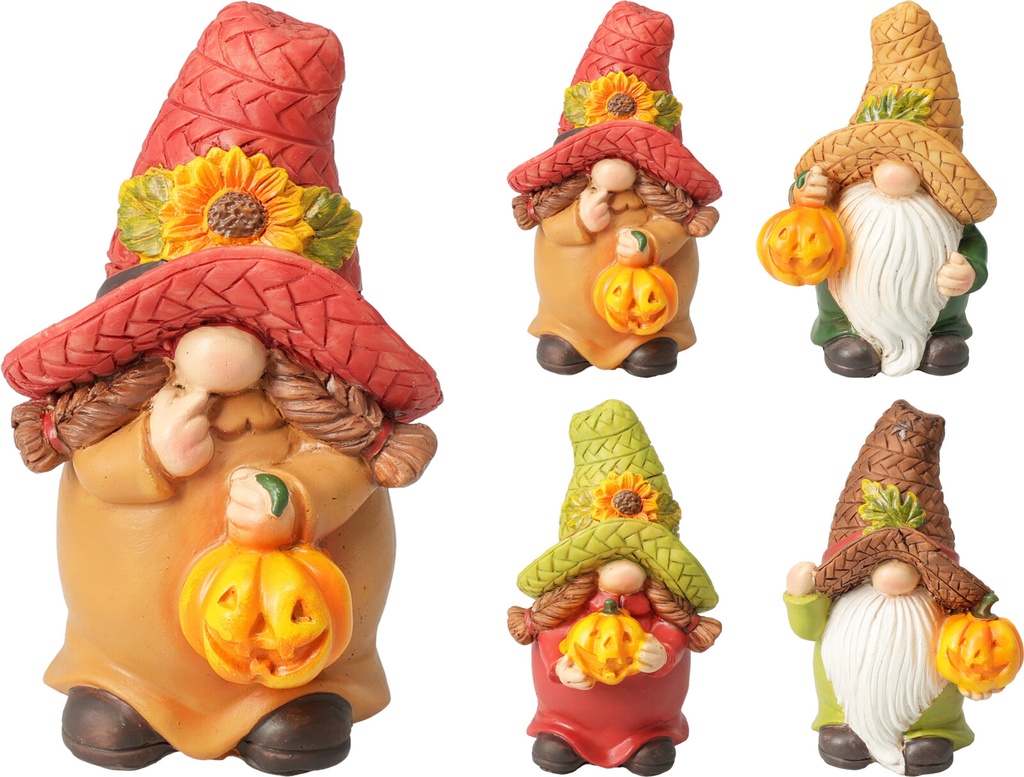 GNOME AVEC CITROUILLE - 9X13CM - 4 FORMES