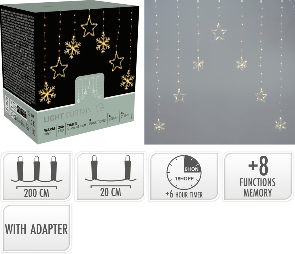 GUIRLANDE RIDEAU - MICRO LED -  200X200CM - SUR SECTEUR - AVEC TIMER