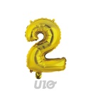 BALLON CHIFFRE 2 METALLISE EN ALUMINIUM AVEC PAILLE H40CM OR