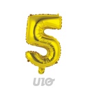 BALLON CHIFFRE 5 METALLISE EN ALUMINIUM AVEC PAILLE H40CM OR