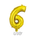 BALLON CHIFFRE 6 METALLISE EN ALUMINIUM AVEC PAILLE H40CM OR