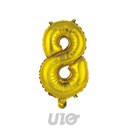 BALLON CHIFFRE 8 METALLISE EN ALUMINIUM AVEC PAILLE H40CM OR