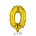 BALLON CHIFFRE 0 METALLISE EN ALUMINIUM AVEC PAILLE H40CM OR