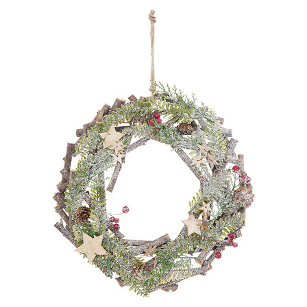 COURONNE DE BRANCHE DE BOIS AVEC ÉTOILES - 30CM