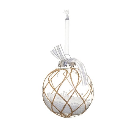 BOULE DE NOËL TRANSPARENTE EN PLASTIQUE AVEC BILLES ET FILET OR - 6 MODÈLES DISPONIBLES - 80MM