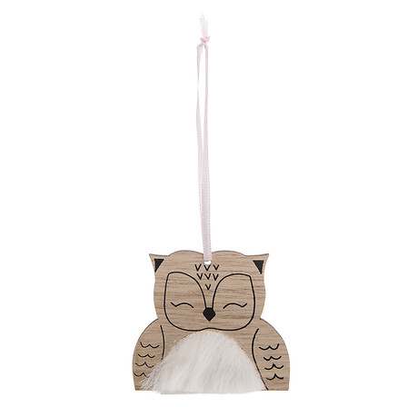SUJET DE NOËL EN BOIS HIBOU AVEC FOURRURE - 7CM