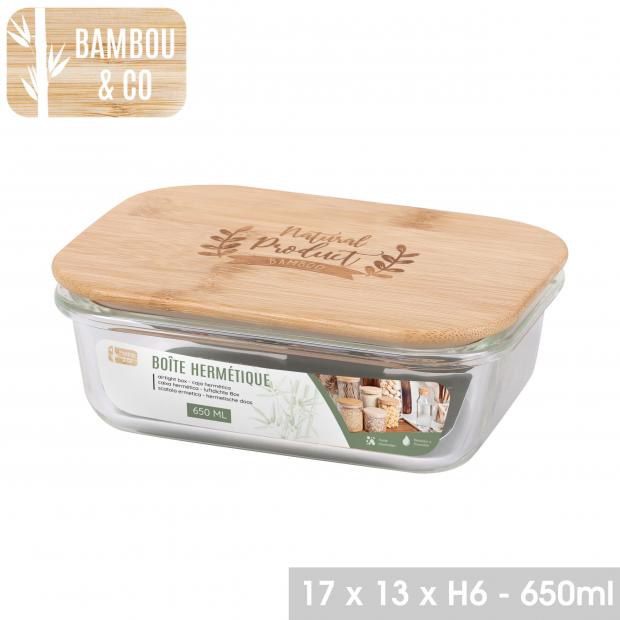 BAMBOU & CO FRIGOBOX - BOITE EN VERRE HERMÉTIQUE AVEC COUVERCLE BAMBOU - 650ML