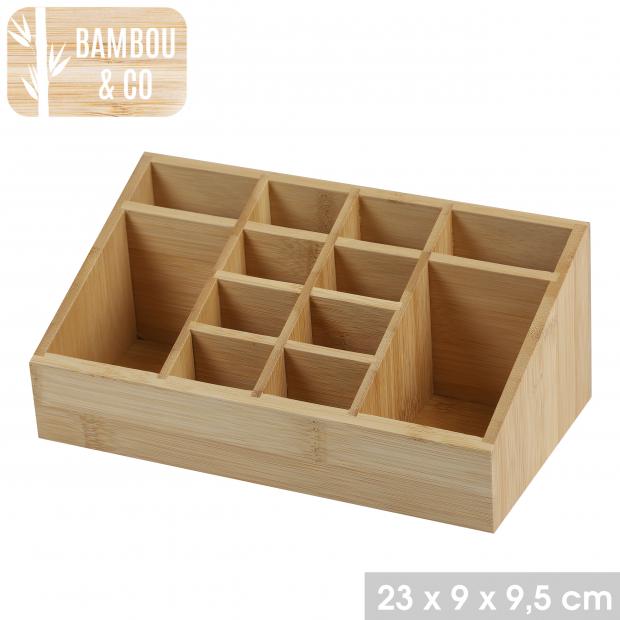 BAMBOU & CO - ORGANISEUR COSMÉTIQUE AVEC 12 COMPARTIMENTS EN BAMBOU - 23X9XH9,5CM