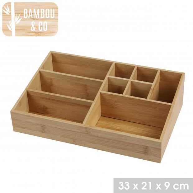 BAMBOU & CO - ORGANISEUR COSMÉTIQUE AVEC 9 COMPARTIMENTS EN BAMBOU - 33X21XH9CM