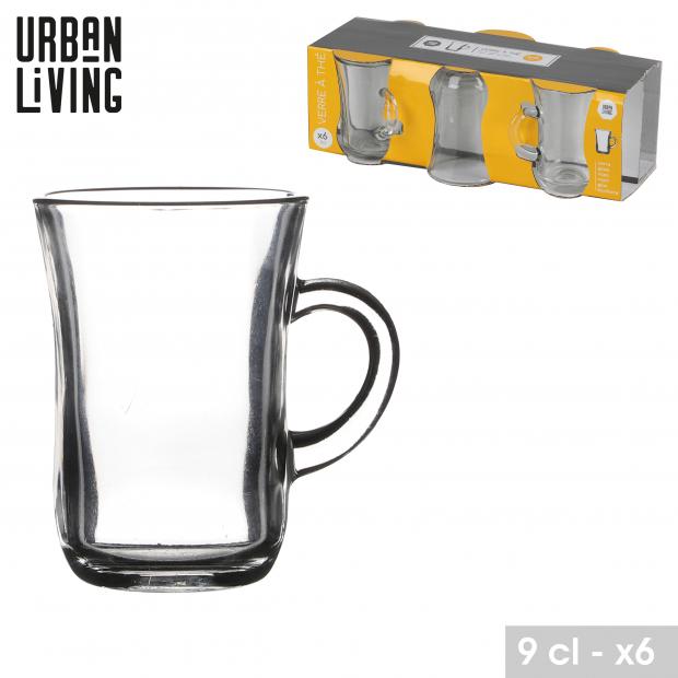 URBAN LIVING - 6 VERRES À THÉ AVEC ANSES - 9CL